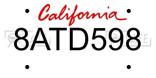 8ATD598 California License Plate