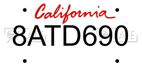 8ATD690 California License Plate
