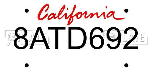 8ATD692 California License Plate