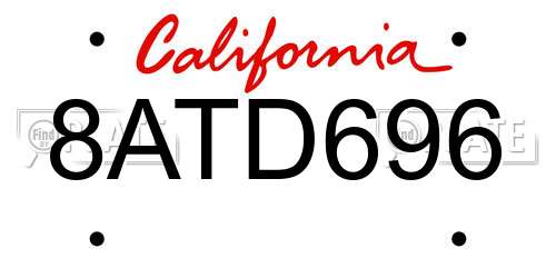 8ATD696 California License Plate
