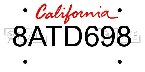 8ATD698 California License Plate