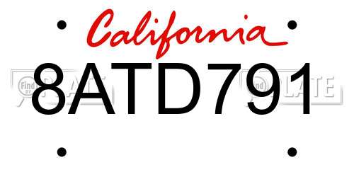 8ATD791 California License Plate