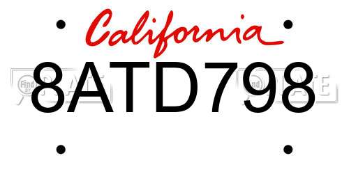 8ATD798 California License Plate