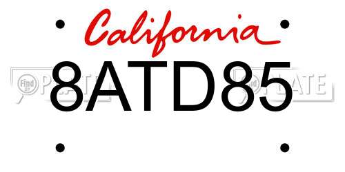 8ATD85 California License Plate