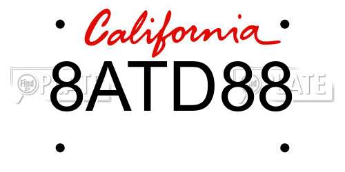 8ATD88 California License Plate