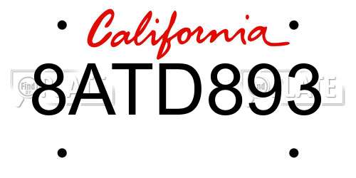 8ATD893 California License Plate