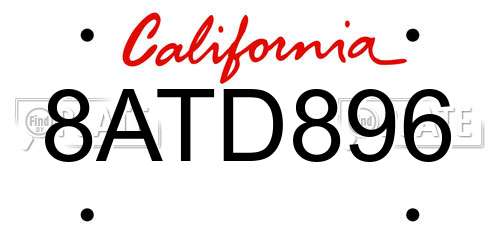 8ATD896 California License Plate