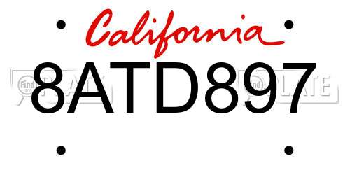 8ATD897 California License Plate