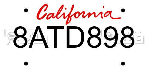8ATD898 California License Plate