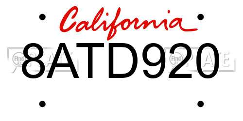 8ATD920 California License Plate