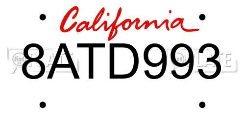 8ATD993 California License Plate