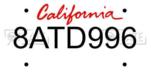 8ATD996 California License Plate