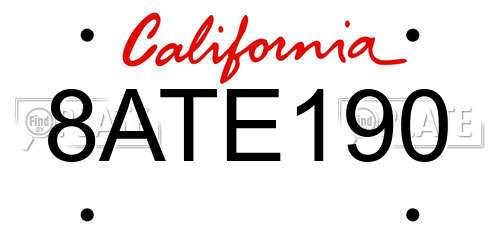 8ATE190 California License Plate