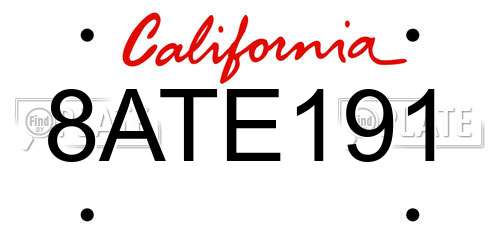 8ATE191 California License Plate