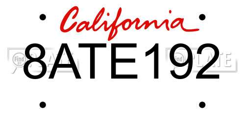 8ATE192 California License Plate