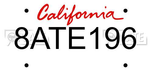 8ATE196 California License Plate