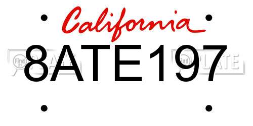 8ATE197 California License Plate