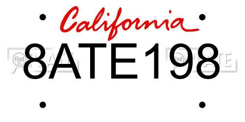 8ATE198 California License Plate