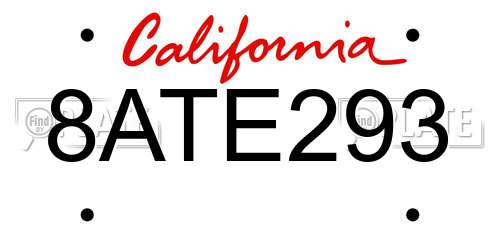 8ATE293 California License Plate