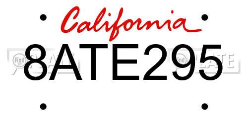 8ATE295 California License Plate