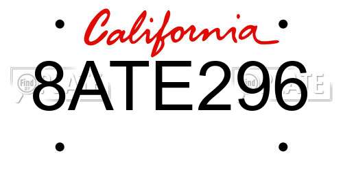 8ATE296 California License Plate