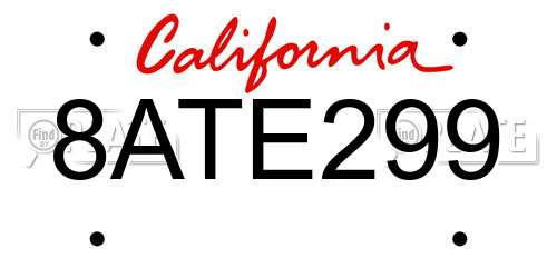 8ATE299 California License Plate