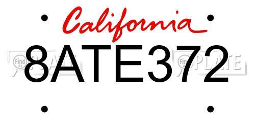 8ATE372 California License Plate