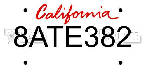 8ATE382 California License Plate