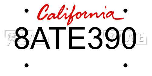 8ATE390 California License Plate