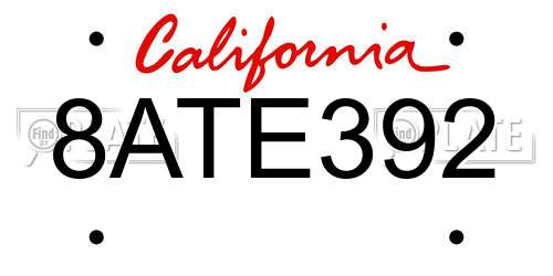 8ATE392 California License Plate