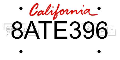 8ATE396 California License Plate