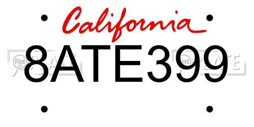 8ATE399 California License Plate