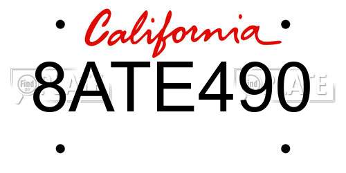 8ATE490 California License Plate