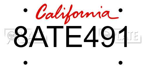 8ATE491 California License Plate