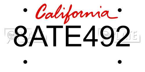8ATE492 California License Plate