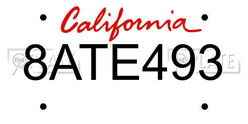 8ATE493 California License Plate