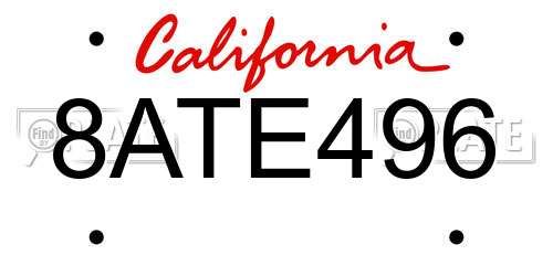 8ATE496 California License Plate