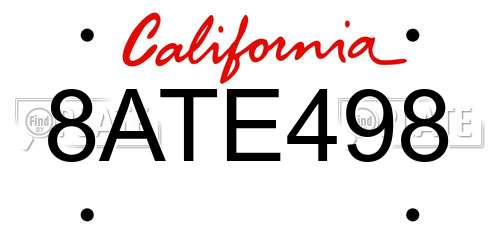 8ATE498 California License Plate