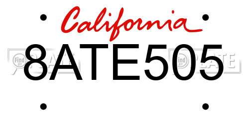 8ATE505 California License Plate