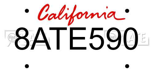 8ATE590 California License Plate