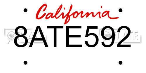 8ATE592 California License Plate