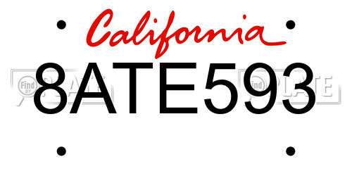 8ATE593 California License Plate