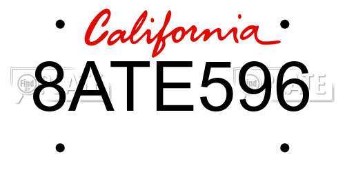 8ATE596 California License Plate
