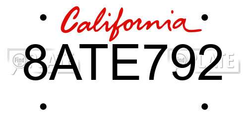 8ATE792 California License Plate