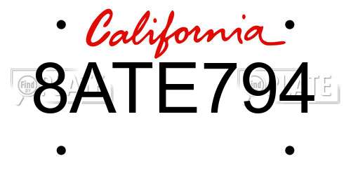8ATE794 California License Plate