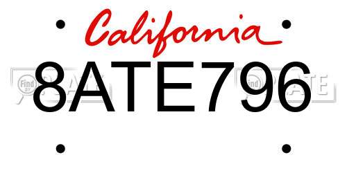 8ATE796 California License Plate