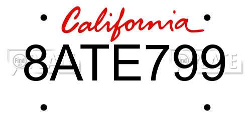 8ATE799 California License Plate