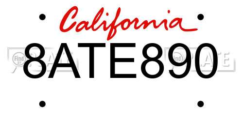 8ATE890 California License Plate