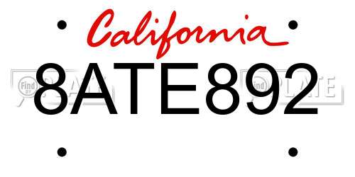 8ATE892 California License Plate