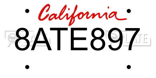 8ATE897 California License Plate